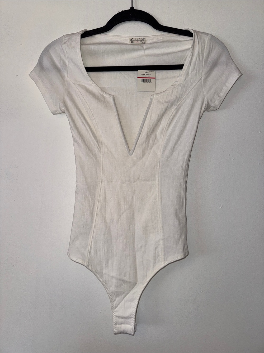Free People White Notch V Ribbed Tunic
